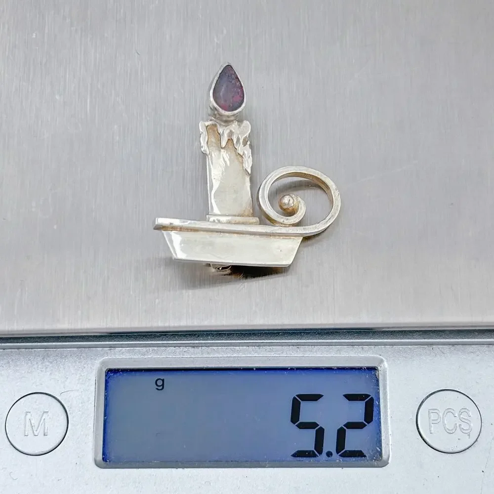Vintage Sterling Silver 925 Opal Candle Brooch
